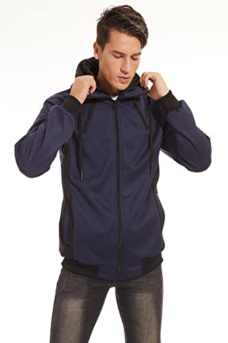 Image of YuKaiChen Men's Hooded Jacket Slim Fit Double Zipper Turtleneck Fleece Hoodie Outerwear