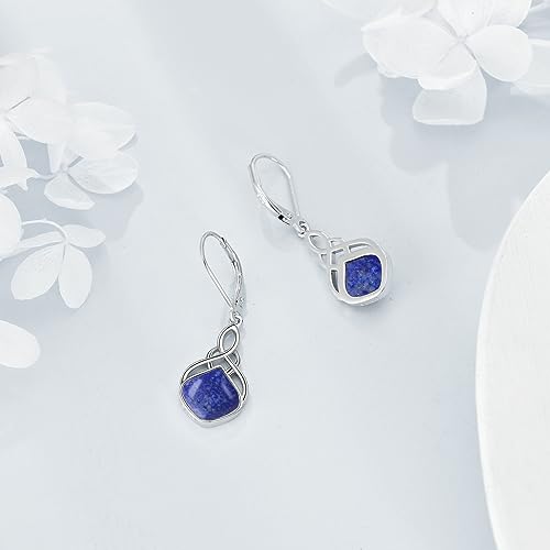 Irish Earrings for Women Sterling Silver Celtic Knot/Wings Leverback Earrings Nature Stone Long Celtic Teardrop Dangles Drop Earrings Jewelry Gifts for Women4