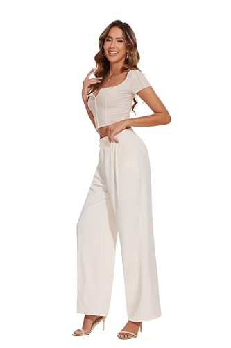 FUNYYZO Women's Loose Pleated Front Long Pants Wide Leg Trousers Solid Causal Dressy4