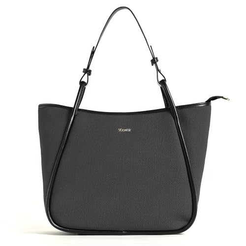 Image of EXOTIC Formal Laptop Handbag for Women, Herringbone Pattern, Leather Trim, Tote Style with Adjustable Shoulder Strap