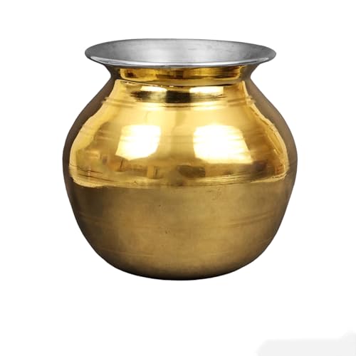 Image of Putrika Traditional Handcrafted Brass Utensil Pongal Pot| Pongal Paanai | Cookware|Urli|Heavy Weight Pot|Sankranthi Festival|Pot Inner TIN Coating [Weight: 520gm](6 inch Pot)