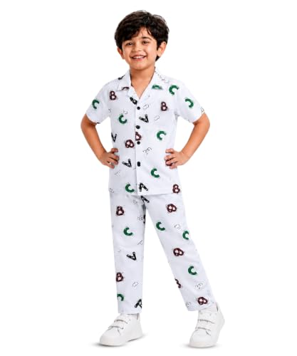 Image of 3BROS Unisex Pure Cotton Short Sleeve Kids Night Dress for Boys & Girls Nightwear /Sleepsuit /Sleepwear /Loungewear Night Suit for Boys and Girls Top and Pyjama Combo Set
