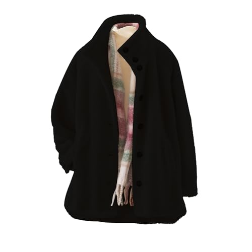 Womens Warm Fuzzy Button Up Jackets Oversized Sherpa Stand Collar Jacket with Pockets Polar Fleece Winter Coats