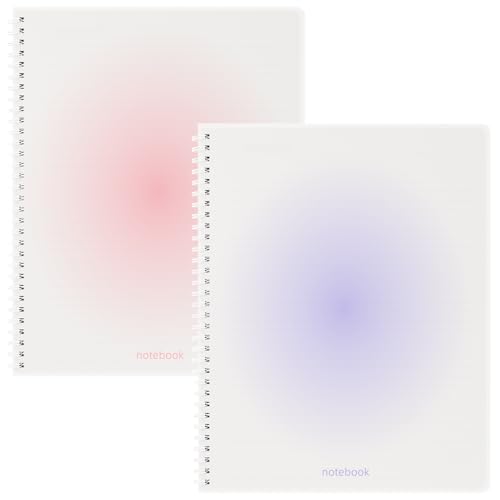Oucaru Cuaderno en espiral A4 de rayas anchas para la universidad, paquete de 2 cuadernos de 8.5 x 11 pulgadas, 140 páginas, 2 colores, pequeños cuadernos rayados degradados para tomar notas para el