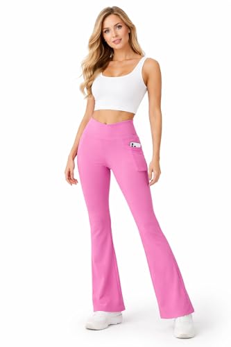 Image of Imperative Women's Crossover High Waist Flared Yoga Pants with Phone Pocket, Comfort-Fit, Track Pants, Gym Tights