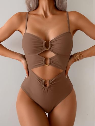 Image of Eomenie Womens Cutout One Piece Swimsuit with Ring Linked Sexy Monokini Bathing Suit for Beach Vacation