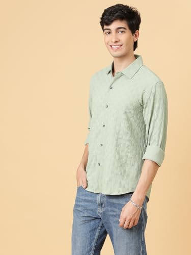 Image of KOTTY Men's Textured Casual Shirt - Long Sleeve||Button-Down Collar||Classic Fit