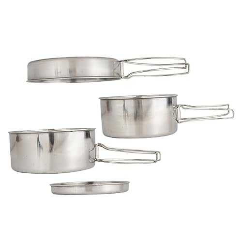 ABOOFAN Portable Stainless Steel Cooking Pot Pan Set for 2-3 People Outdoor Camping Cookware 4-piece Utensils for Picnics and Hiking