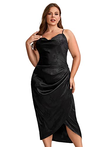 Image of Floerns Women's Plus Size Satin Spaghetti Strap Cowl Neck Wrap Party Cami Dress