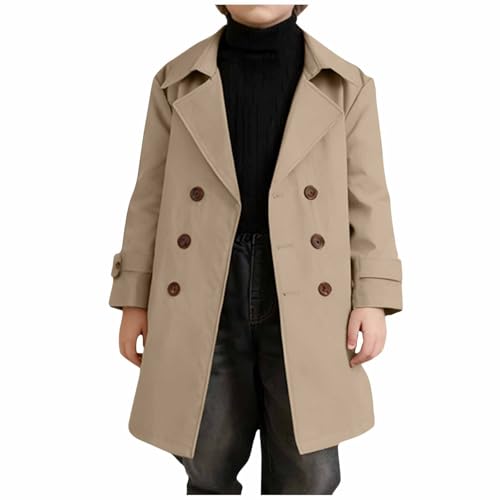 Image of gsatuba Double Breasted Trench Coat For Teen Girls Cute Dress Coats Outerwear Kids Lapel Peacoat Jacket Khaki girls dress coats Size 14-15