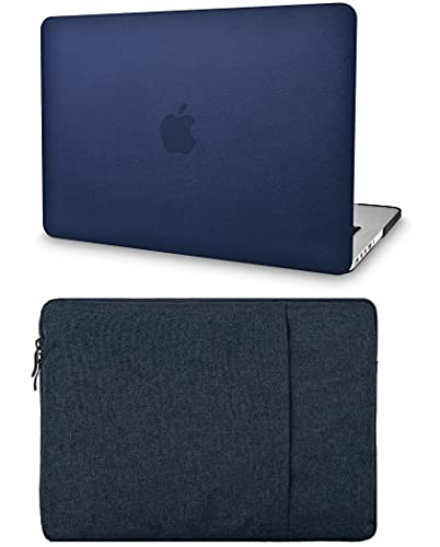 KECC Compatible with MacBook Pro 13 inch Case 2016-2020 Release A2338 M1 A2289 A2251 Touch Bar Italian Leather Hard Shell + Sleeve (Dark Blue Leather)