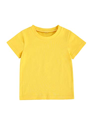 Summer Kids Toddler Baby Girl Boy Cotton Solid Colors Basic T-Shirt Tops Crewneck Short Sleeve Plain Tee (Yellow, 3-4T)