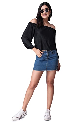 Image of POPWINGS Casual Wrinkle Off Shoulder Crop Top for Women - Designer Stylish Western Full Sleeves