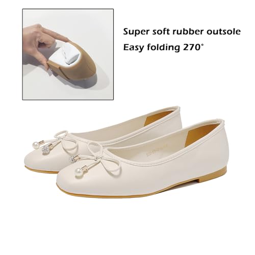 Women's Ballet Flats with Bow Knot & Sparkle Balls Ultra Soft Sole Round Toe Work Travel Casual Outfits Shoes4