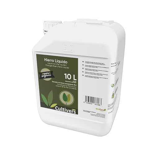 CULTIVERS Hierro Liquido para Plantas. Abono Hierro Corrector de Carencias. Reverdeciente de Hojas. Previene y Cura del amarillamiento de las Hojas en Plantas, hortalizas y árboles. (10 L)