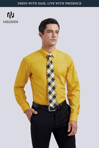 Image of HISDERN Mens Dress Shirt with Tie Pocket Square Set Classic Button Down Shirt Matching Tie Long Sleeve Shirts