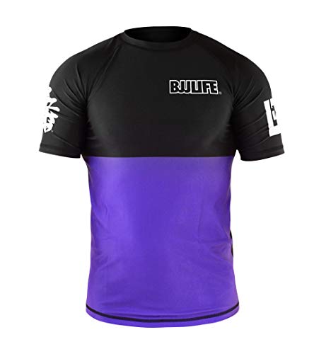 CompLite Ranked Rash Guard | Short Sleeve | No GI Brazilian Jiu Jitsu | MMA BJJ Wrestling Training Water Sports | Purple | Large