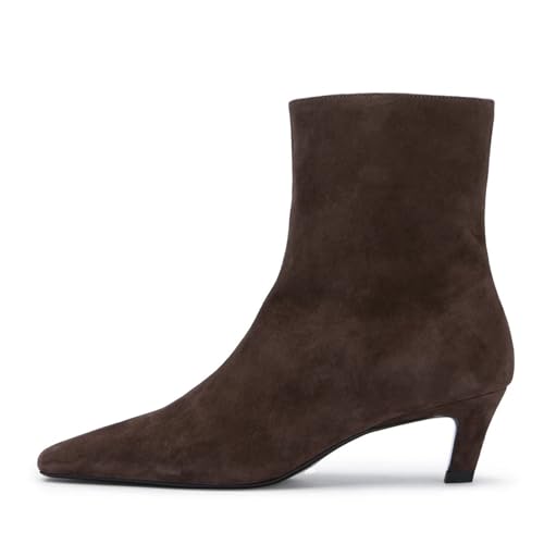 Ankle Boots for Women Square Toe Kitten Heels with Side Zipper Office Dressy Booties Fall Shoes