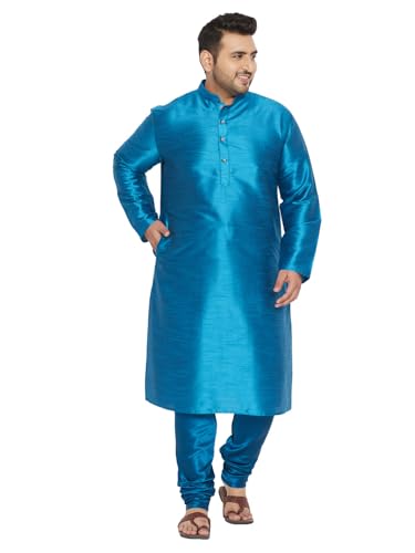 Image of Vastramay Plus Men's White Silk Blend Kurta Pyjama Set VPLUSMKWH001nPBL 44 | Independence Day