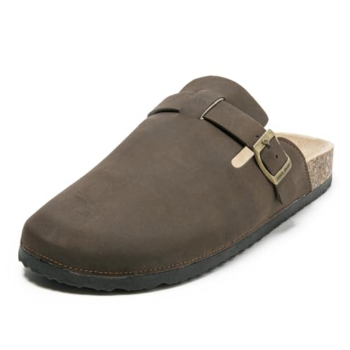 JOMIX Zuecos Hombre con Hebilla Elegante Zapatillas Casa Calzado con Suela de Corcho Ligero, Flexible y Cómodo (Marrón, 45)