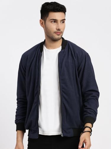 Image of SHOWOFFFF Men Solid Bomber Jacket | Mock Collar Full Sleeves Nylon Jacket for Mens | Slim Fit Regular Length Jacket for Men's