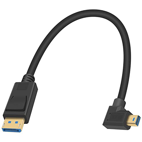 Duttek Right Angle Mini Displayport to Displayport 1.4 Cable, Short DP to Mini DP Extender Cord, Up to 8K/60Hz, 4K/144Hz for Video/Audio, 1Ft