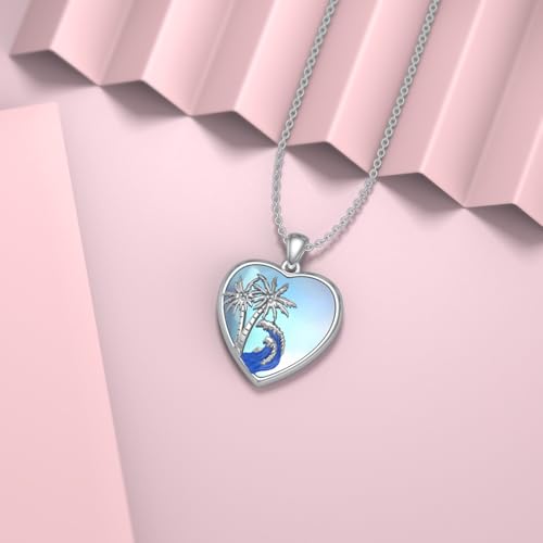 Moonstone Palm Tree Necklace for Women 925 Sterling Silver Ocean Wave Heart Pendant Moonstone Heart Necklace Jewelry Gift for Daughter4