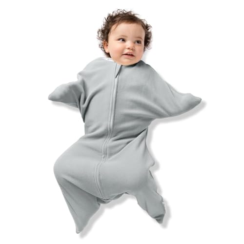 Image of SleepingBaby Zipadee-Zip Transition Swaddle - Cozy Fleece Wearable Blanket with Two-Way Zipper for Baby Sleep - Heather Grey, Medium (6-12 Month)