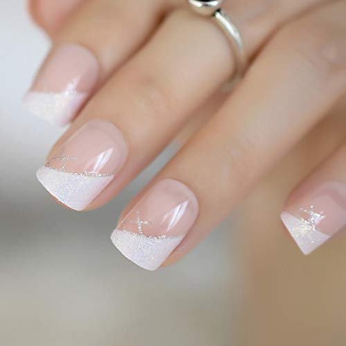 Njianghua Artificial Nails Pink Naked White French Fake Nails Square Uv Gel False Press On Nails For Girls Full Coverage Wear Finger Nail Art Tips Amazon De Beauty