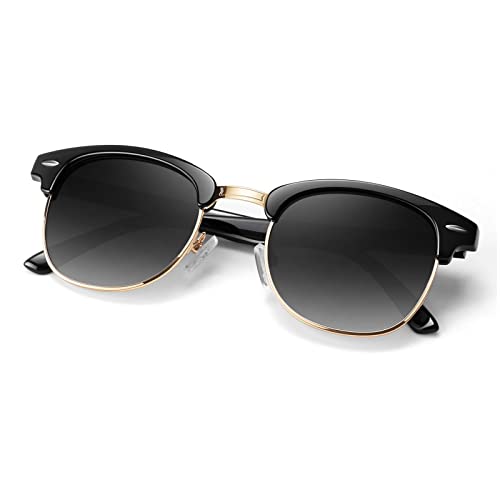 Image of Polarized Sunglasses Men Women,Semi Rimless Retro Shades UV400 Protection