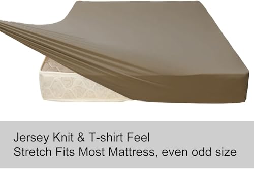 Image of Twin Size Fitted Sheet Only - 4-Way Stretch Knit, Snug Fit, Wrinkle Free & Stay in Place, No More Slipping Off for Mattress, Soft & Comfortable - Taupe, Twin