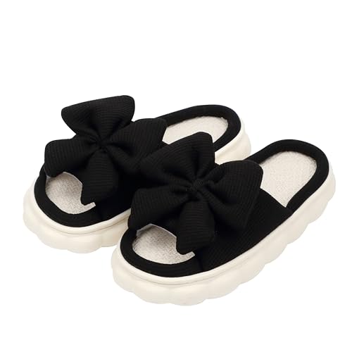 Women Summer Slippers Open Toe Bow Shoes Memory Foam House Slippers Rubber Sole Sandal Indoor Outdoor Birthday Christmas Gifts