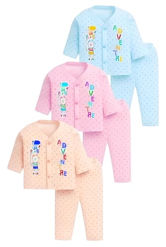 Image of Tiny Tooth Baby's Boy's Girl's Full Sleeves Cotton Dress, Vests, Jhabla, T-Shirt with Pyjama Pant Dress Combo Set for Infant Toddler New Born Baby Clothes