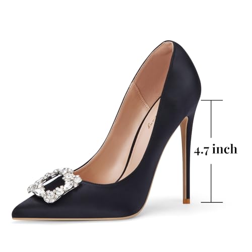 Elisabet Tang Women's High Heels,4.72 Inch Satin Glitter Rhinestone Stiletto Pumps for Women Sexy Closed Pointed Toe Heels Elegant Versatile Wedding Bridal Party Dress Shoes2