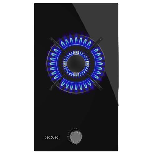Cecotec Butan- und Erdgas-Kochfeld 1 Flamme Bolero Squad G 1200S Glass Black. 3500W, Schwarzes Glas, Einzelne Gusseisenroste, WOK-Brenner mit Dreifachkrone, Elektrische Zündung, Sicherheitssystem