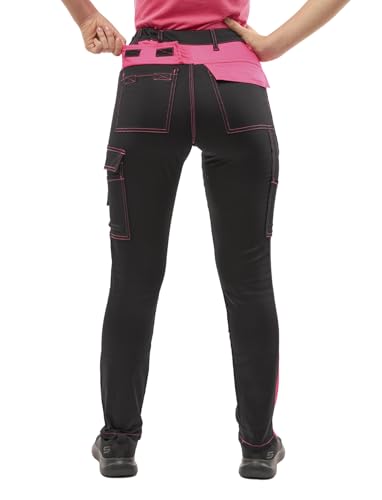 strongAnt Damen Arbeitshose komplett Stretch für Frauen Bundhose mit Kniepolstertaschen - Schwarz-Pink. Größe: 52