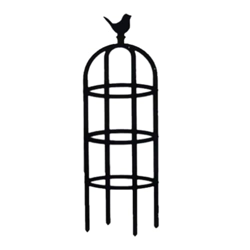 Obelisk Rankhilfe, Rankobelisk Metall+Kunststoff, 85-205cm Hoch Garten Rankhilfe Pflanzenstütze, Kletterturm mit Vogelkopfschmuck, Drinnen Draußen Tomatenkäfig Topfpflanzenständer(Schwarz,D 32x H 85cm