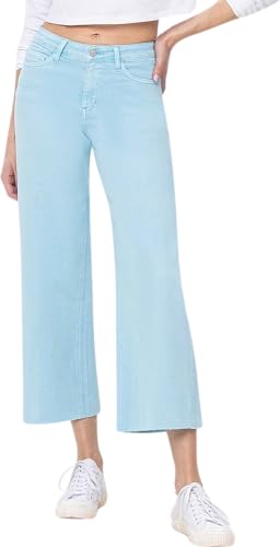 VERVET Women's Olivia High Rise Cropped Wide Leg Jeans with Raw Hem
