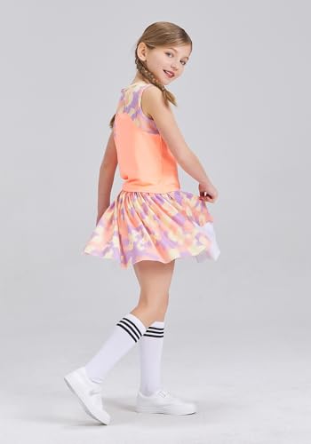 Image of Girls Outfits Tennis Golf Dress 2 Piece Tie Dye Sleeveless Tops Butterfly Shorts Sets with Pockets