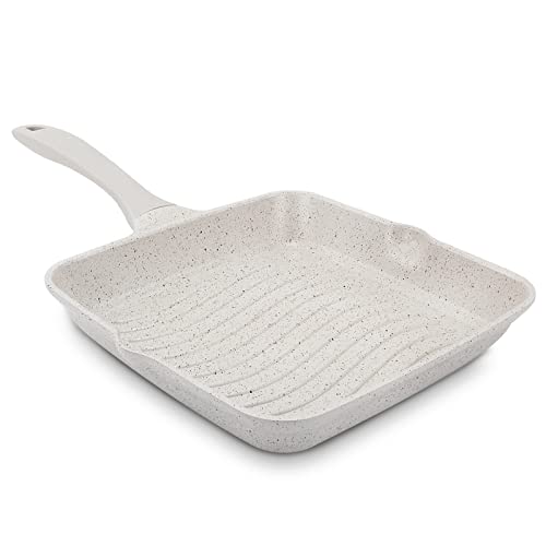 ROSSETTO Poêles Grill Induction 28cm Antiadhésive sans PFOA Fonte d'Aluminium Toux Feux (Sandstone) Cover
