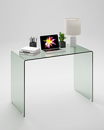 Neos Modern Furniture Bent Glass Computer Desk Rectangular Shaped PC Laptop Workstation Table for Home Office, 43.3" L, Clear Neos Modern Furniture Bent Glass Computer Desk Rectangular Shaped PC Laptop Workstation Table for Home Office, 43.3" L, Clear