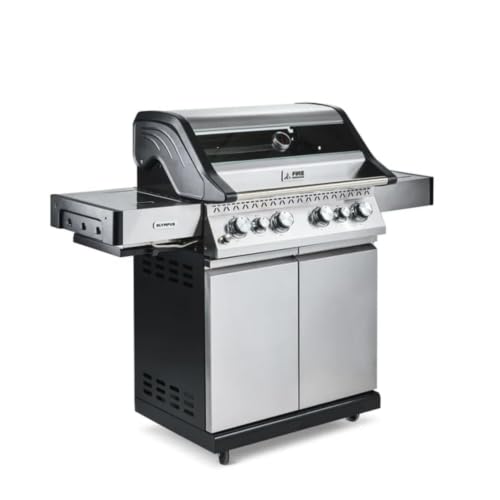 Fire Mountain Olympus 6 Burner Gas BBQ Side Burner | Stainless steel barbecue cast iron grill glass viewing lid built in temperature gauge extra large garden parties patio