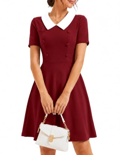 Image of Bbonlinedress 1950s Vintage Dress for Women Retro Rockabilly Peter Pan Collar Short Sleeve Cocktail Party A Line Dresses