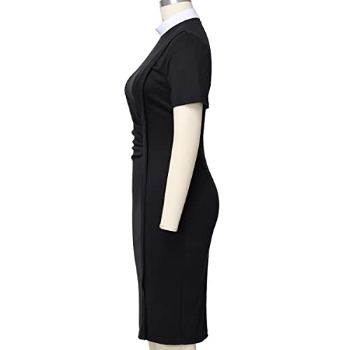 BLESSUME Catholic Church Women Clergy Stand Collar Dress Black Short Sleeve Mass Dress (Small, Black)4