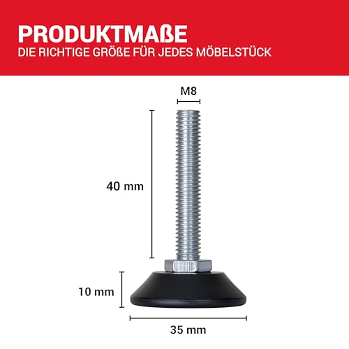 LouMaxx Stellfüße M8 x 45 mm - 10er Set- Regulierschraube - höhenverstellbare Füße - Schraubfuß - Maschinenfuß, Schraubfüße höhenverstellbar - Verstellschrauben mit Fuß M8x45mm