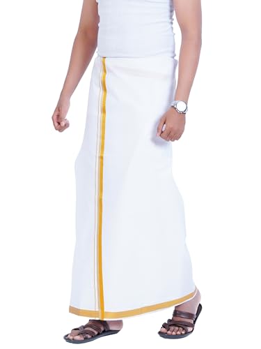 Image of PRAKASAM COTTON Mens Single White Dhoti with Jari Border Single Dhoti (1.28X2.00 mtrs)