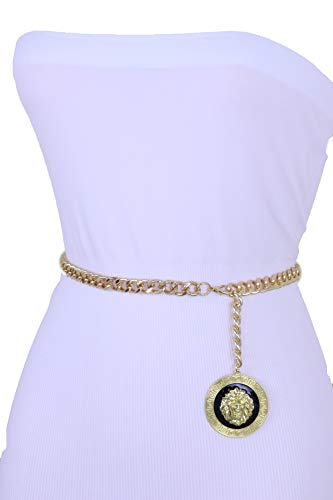 Women Gold Metal Chain Waistband Fashion Belt High Waist Hip Medallion Lion Coin Charm3