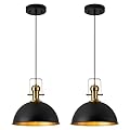 ALAISLYC 12 Inch Black Farmhouse Pendant Lights Matte Pendant Lights for Kitchen Island Industrial Adjustable Height Vintage Dome Hanging Light Fixtures for Barn, Dining Room 2 Packs