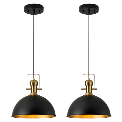 Image of 12 Inch Black Farmhouse Pendant Lights for Kitchen Island 2 Pack