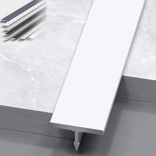 4 Pieza Umbral de Puerta del suelo Forma T – 75 cm MateTira de Transicións de Aluminio, Perfil de Transición para Suelos, Borde de Umbral, Tarima, Parquet, Laminado(Blanca,6mm/0.24inch)